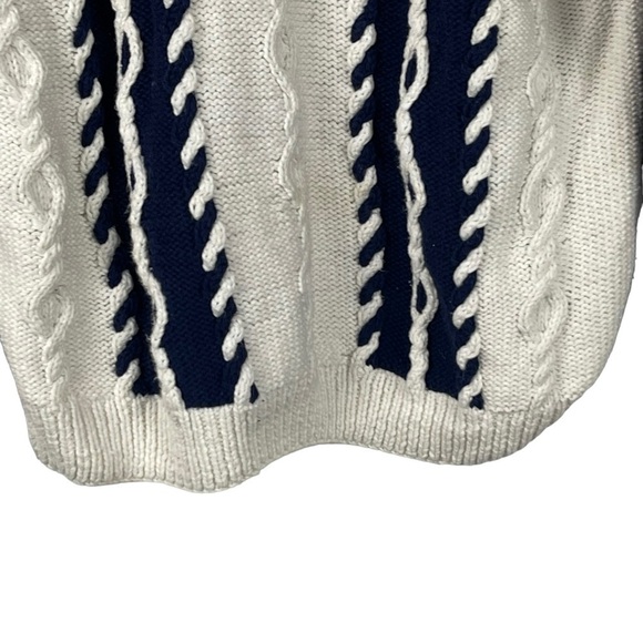 TALBOTS VINTAGE HAND KNIT COTTON NAUTICAL COLORBLOCK CABLE KNIT CREW SWEATER - Picture 8 of 12